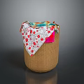 Wicker Storage Basket With Colorful Fabric And Red Strawberry Pattern