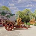 Natural Garden Landscape With Camel Kiosk Sheep Green Trees And Sandy Ground