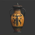 Decorative Antique Furniture Vase With Two Handles Lid And Painted Patterns
