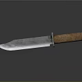 Fixed Blade Knife With Silver Blade And Brown Braided Handle Isolated On Gray Background
