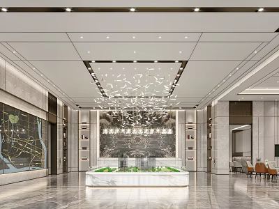 Elegant Modern Luxury Real Estate Sales Office With Artistic Chandelier And Property Sand Table 3d model