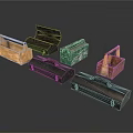 Household Storage Items Including Wooden Baskets And Metal Boxes With Handles