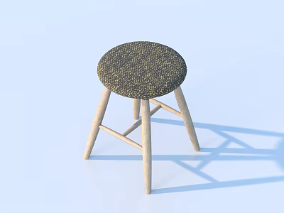 Modern Single Chair With Round Woven Cushion And Light Wooden Cross Legs 3d model