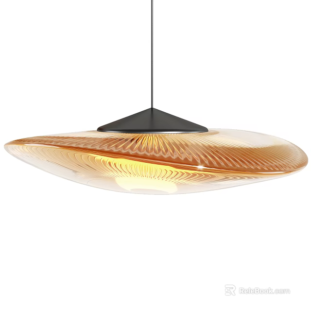 Modern Amber Pendant Light With Transparent Wavy Texture And Black Base 3d model