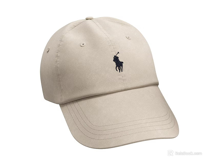 Stylish Beige Baseball Cap Featuring Black Polo Player Logo On Front Design 3d model 