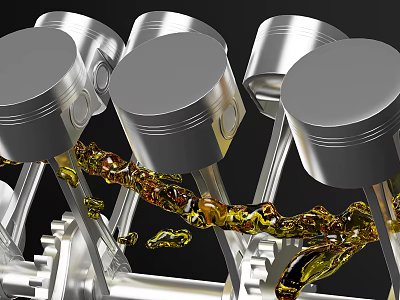 Industrial Equipment Pistons With Flowing Oil And Metallic Engine Components 3d model