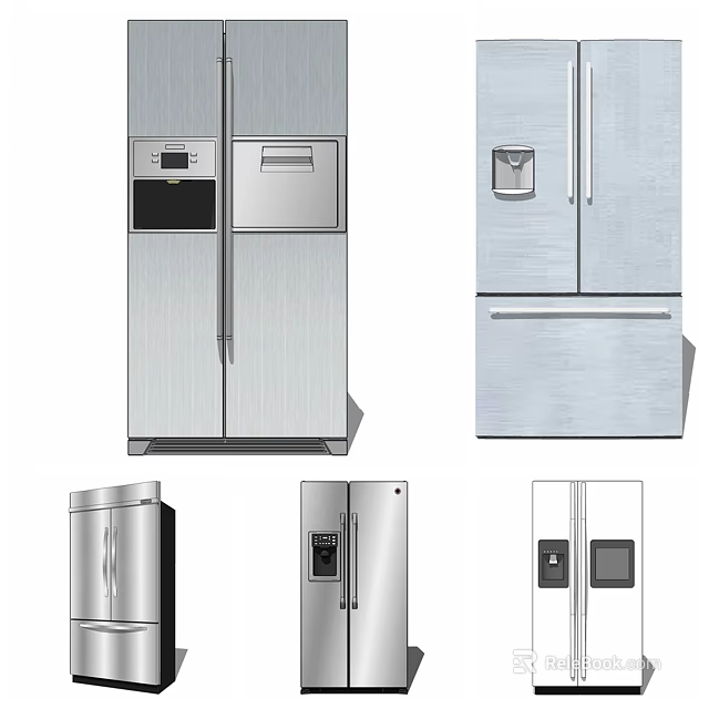 Modern Stainless Steel Refrigerators And Freezers In Various Styles For Home Kitchens 3d model 