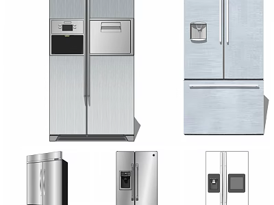 Modern Stainless Steel Refrigerators And Freezers In Various Styles For Home Kitchens 3d model