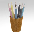 Creative Art Installation With Woven Pen Holder And Colorful Pencils