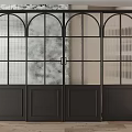Modern Black Framed Sliding Doors With Arched Tops And Textured Glass Panels