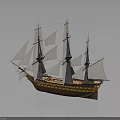 Classic Sailing Ship As Water Transport With Multiple Masts White Sails And Wooden Hull