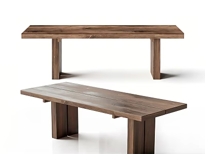 Solid Wood Dining Table With Matching Bench Simple Rustic Design 3d model