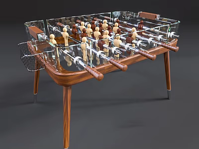 Indoor Foosball Table With Transparent Top Wooden Legs Player Figures And Scoring Nets 3d model