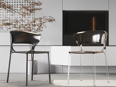 Modern Leisure Chairs Black And Transparent Design With Metal Legs In Contemporary Living Room Interior 3d model
