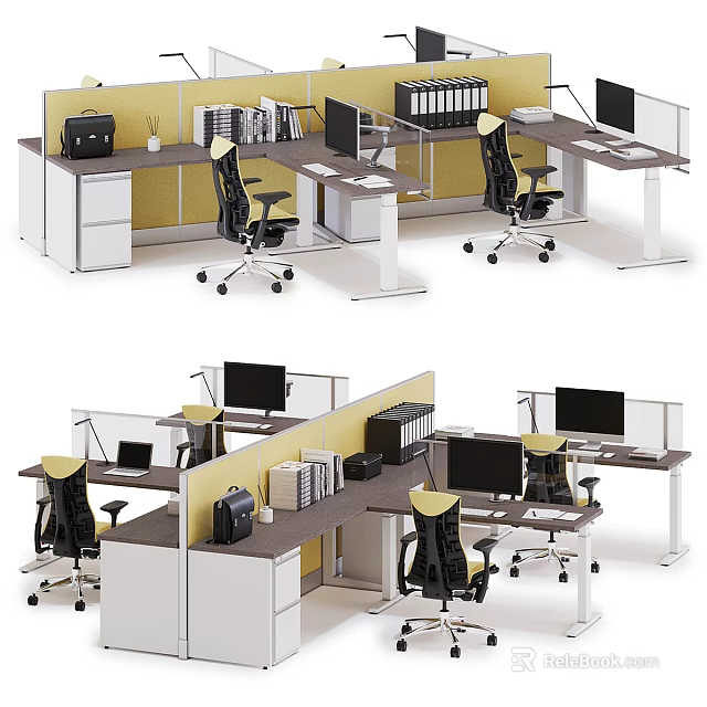 Modern Office Workspace With Functional Desks Office Chairs Computer Monitors And File Cabinets 3d model