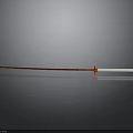 Traditional Samurai Sword With Orange Decorative Blade White Handle On Black Background