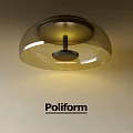 Modern Poliform Chandelier With Glass Shade Metal Base And Warm Yellow Light