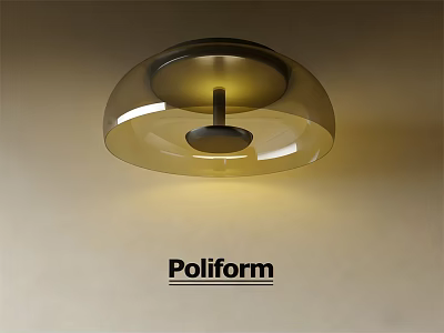 Modern Poliform Chandelier With Glass Shade Metal Base And Warm Yellow Light 3d model