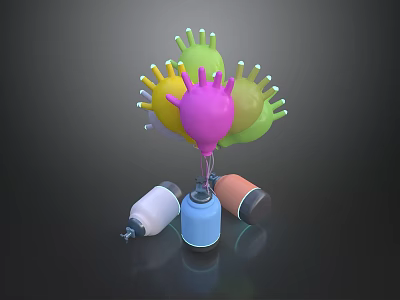 Colorful Balloons in Flower Shaped Arrangement With Different Colored Gas Canisters Below 3d model