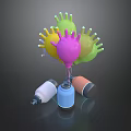 Colorful Balloons in Flower Shaped Arrangement With Different Colored Gas Canisters Below