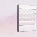 Modern Bookcase Interior With Multiple Shelves And Cabinet Doors In White And Gray