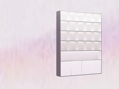 Modern Bookcase Interior With Multiple Shelves And Cabinet Doors In White And Gray 3d model