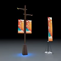 Outdoor Advertising Billboards With Light Pole And Tripod Stand Orange Illuminated Design