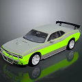 Gray Two Door Sports Car With Neon Green Stripes Black Rear Spoiler And Alloy Wheels