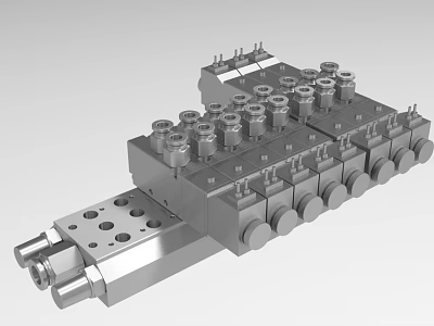 Industrial Hydraulic Manifold Valve Block With Multiple Cylinders And Metal Construction 3d model