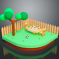 Modern Garden Outdoor Scene With Wooden Fence Green Tree Table Chairs Soccer Ball On Grass