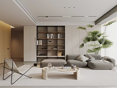Simple Living Room Sofa Coffee Table Green Plant Small Decorative Partition 3d model