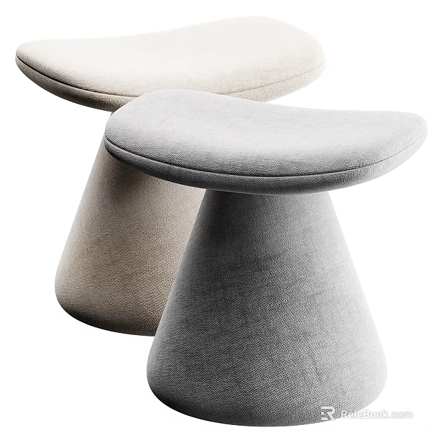 Modern Upholstered Stools In Beige And Gray With Conical Base And Soft Seat 3d model 