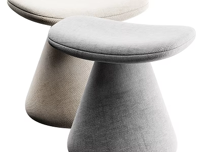 Modern Upholstered Stools In Beige And Gray With Conical Base And Soft Seat 3d model
