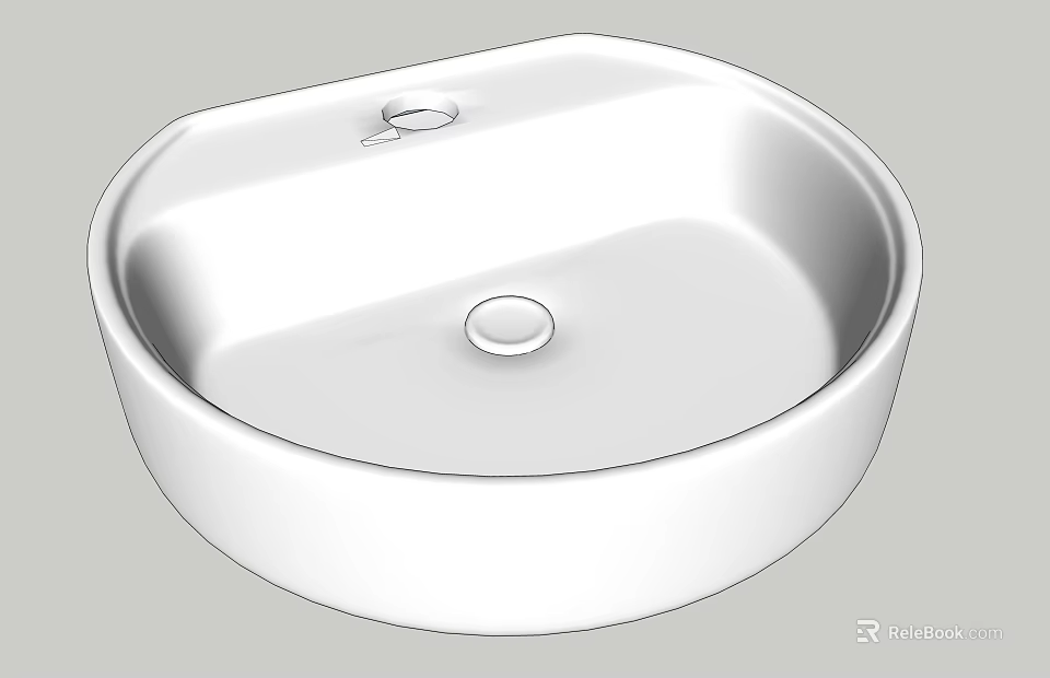 White Round Countertop Ceramic Washbasin With Smooth Surface And Drain Hole 3d model 