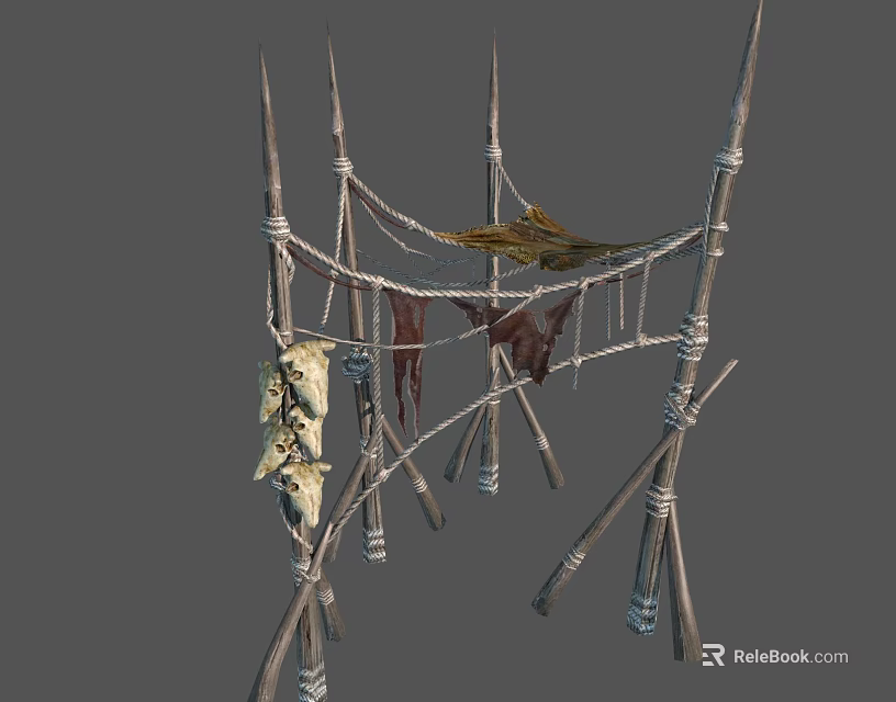 Natural Style Outdoor Furniture With Branch And Rope Structure For Hanging Fabrics And Clothes 3d model 