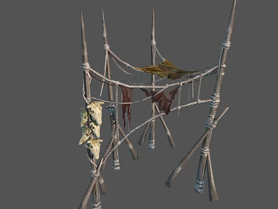 Natural Style Outdoor Furniture With Branch And Rope Structure For Hanging Fabrics And Clothes 3d model