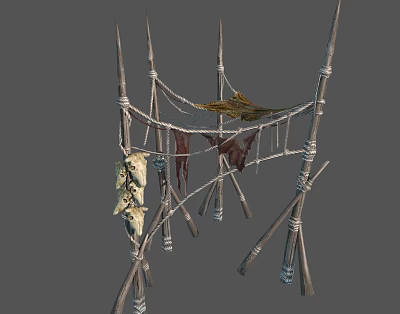 Natural Style Outdoor Furniture With Branch And Rope Structure For Hanging Fabrics And Clothes 3d model