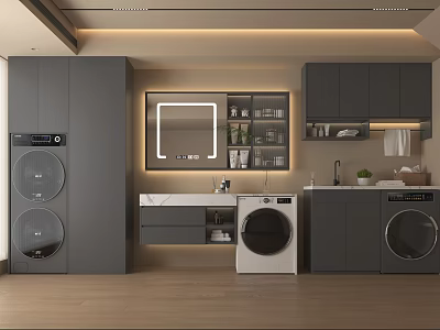 Modern Bathroom Cabinet Design With Mirror Marble Countertop And Storage 3d model