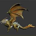 Golden Mythical Dragon Character With Bright Orange Wings And Shiny Scales
