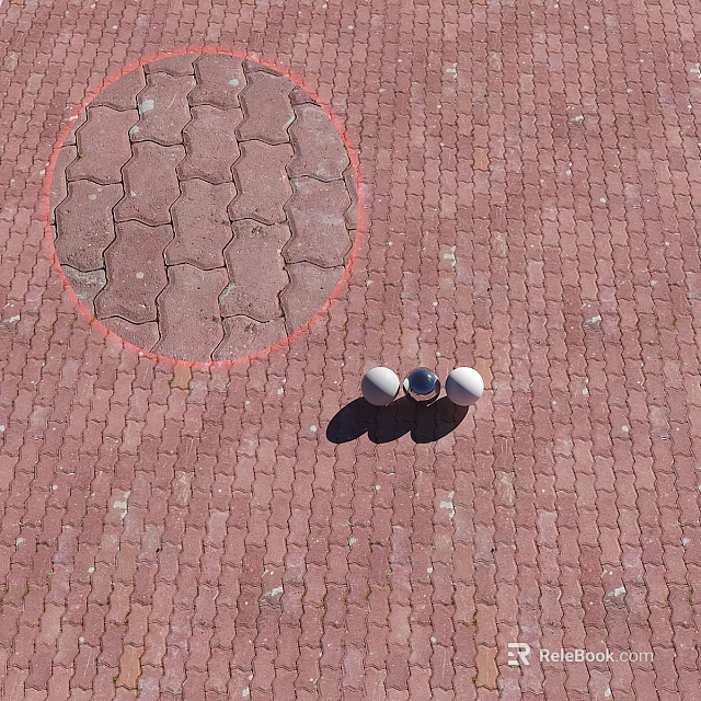 Red Brick Pavement Construction Component With Three White And Black Balls And Red Circled Brick 3d model 