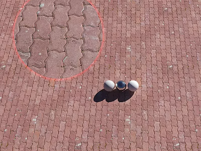 Red Brick Pavement Construction Component With Three White And Black Balls And Red Circled Brick 3d model