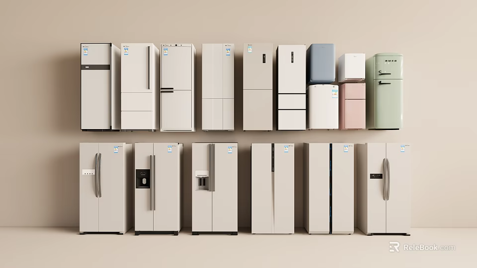 Refrigerators and Freezers Featuring Various Styles Assorted Colors and Modern Designs 3d model