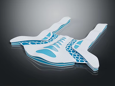 Cartoon Scene With White And Blue Geometric Shapes Wavy Lines And Dot Patterns 3d model
