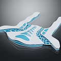 Cartoon Scene With White And Blue Geometric Shapes Wavy Lines And Dot Patterns