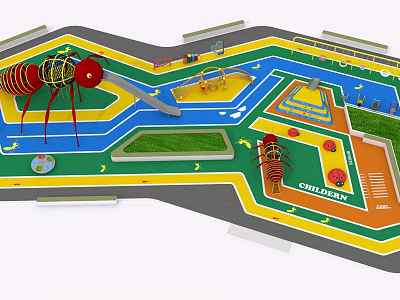 Vibrant Children's Playground Park Landscape Featuring Giant Ant Slide Climbing Structures And Play Areas 3d model