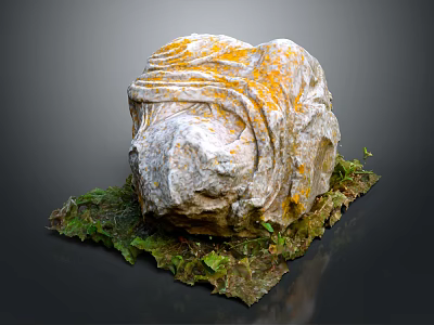 Carved Wood Stone With Natural Texture Yellowish Patches And Mossy Base 3d model