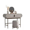 Modern Dressing Table with Round Mirror Vase Stool in Pink and Gray Design 3d model