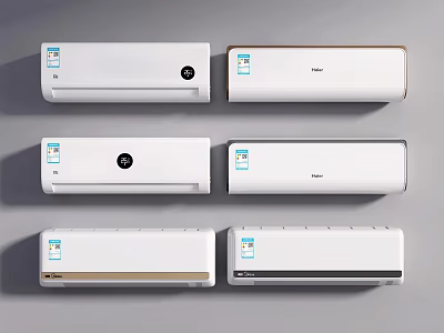 White Wall Mounted Air Conditioner Fans With Modern Design And Multiple Units 3d model