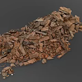 Pile of Broken Bricks with Various Textures and Colors on Dark Surface
