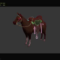 Equestrian Character And Brown Horse With Saddle Bridle Standing On Dark Gray Background